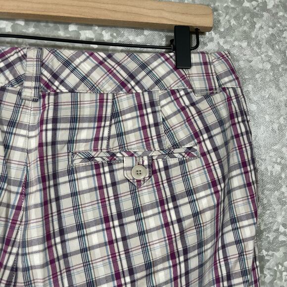 Eddie Bauer Women's Preppy Purple Plaid Bermuda Shorts - Size 10 - 12" Inseam - Picture 6 of 7